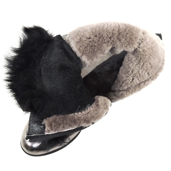 ALESSANDRO DI MARIA 🇮🇹 WOMEN SOFT SILVER LEATHER WINTER FUR BOOTIE - Picture 6 of 8